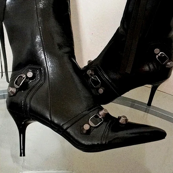 SALE🎁Brand New🎁FREE GIFT INCLUDED🎁 High Knee Heels Boots Zippers Tassel Metal - Picture 2 of 11